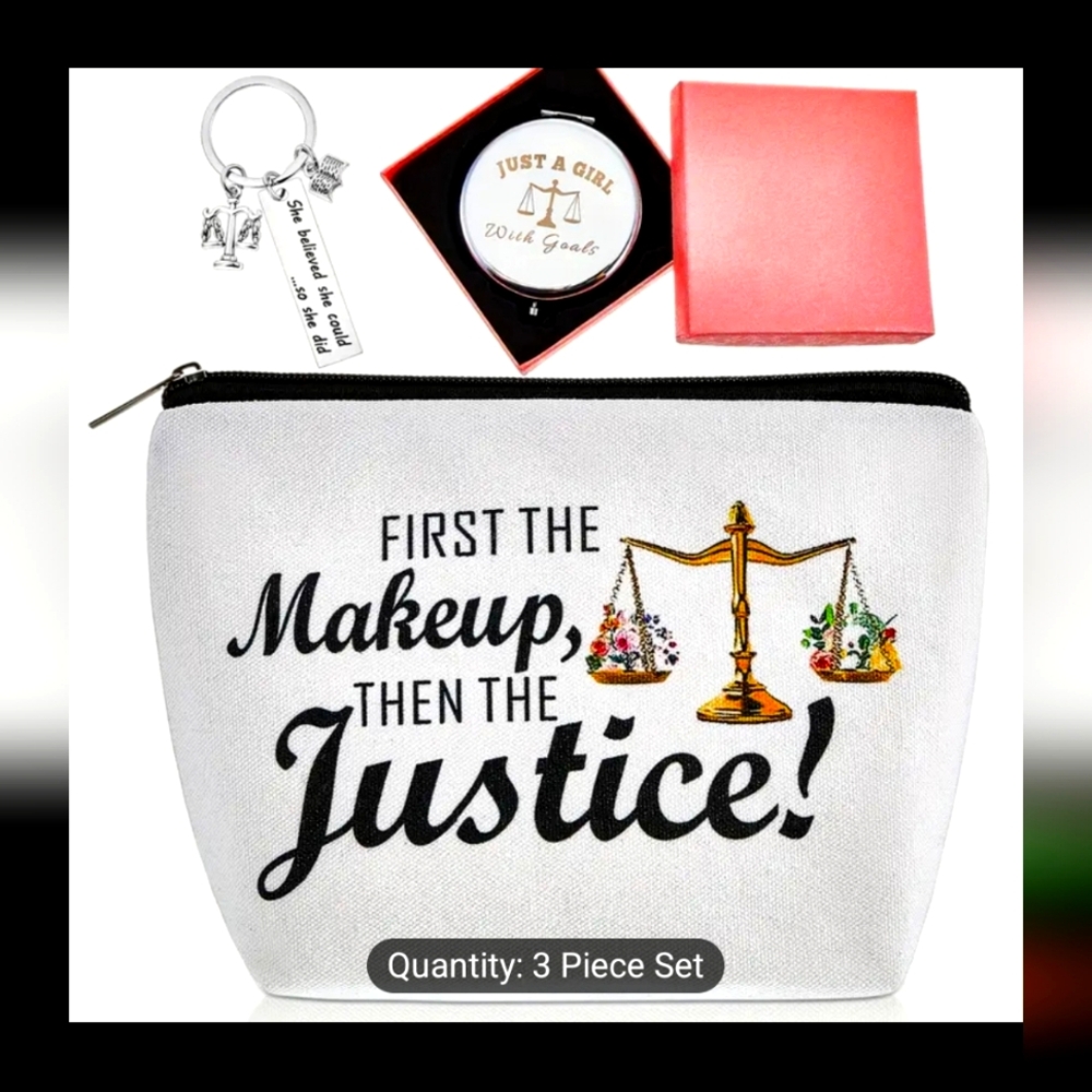 White And Black Makeup Bag Set with Justice Design